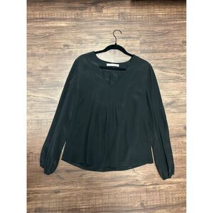 Trina Turk Black Silk V-Neck Blouse, Sz Medium, MSRP $258